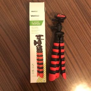 12” Spider tripod. Black and red.